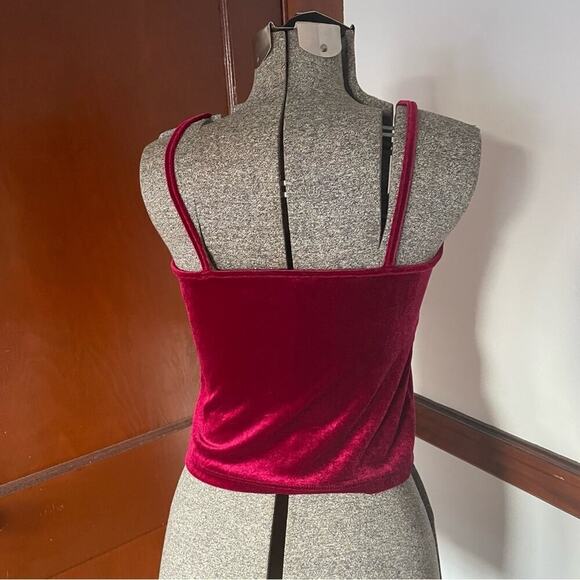 Magenta Fitted Velvet Whimsigoth Camisole Tank Top with Spaghetti Straps - Picture 2 of 5
